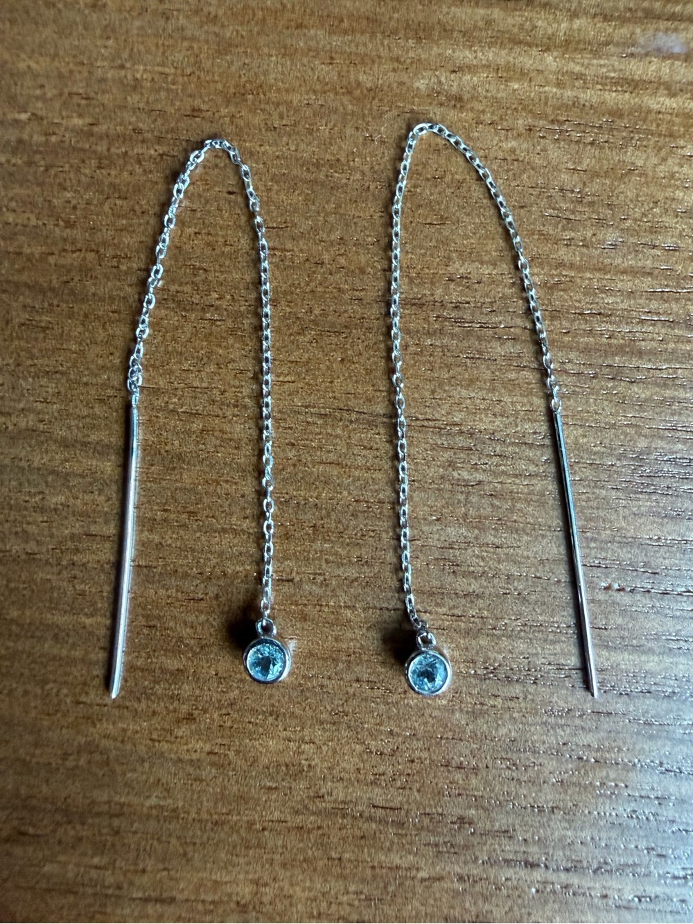 Aurate 14K White Gold Aquamarine Birthstone Threader Earrings (Pair)